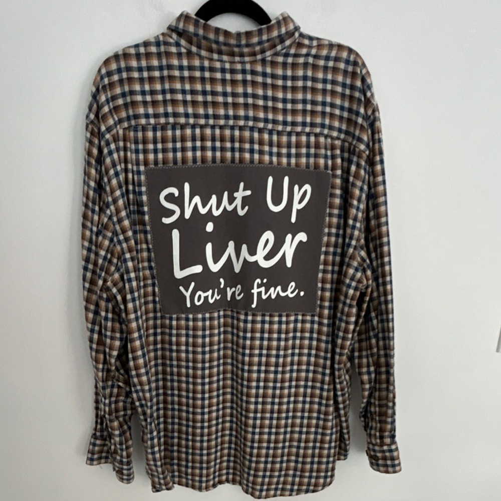 OutdoorLife Men's Plaid‎ Cotton Button-Down Shirt Blue Brown White Pockets 3XL